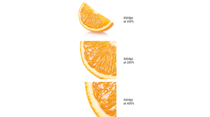 Figure 3.14 - Image resolution – scaling up reduces the effective resolution of an image