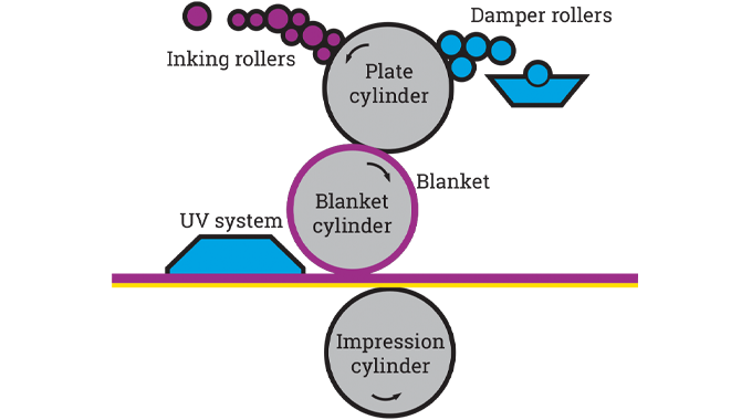 Figure 6.2 - Schematic of an offset litho printing press or print unit