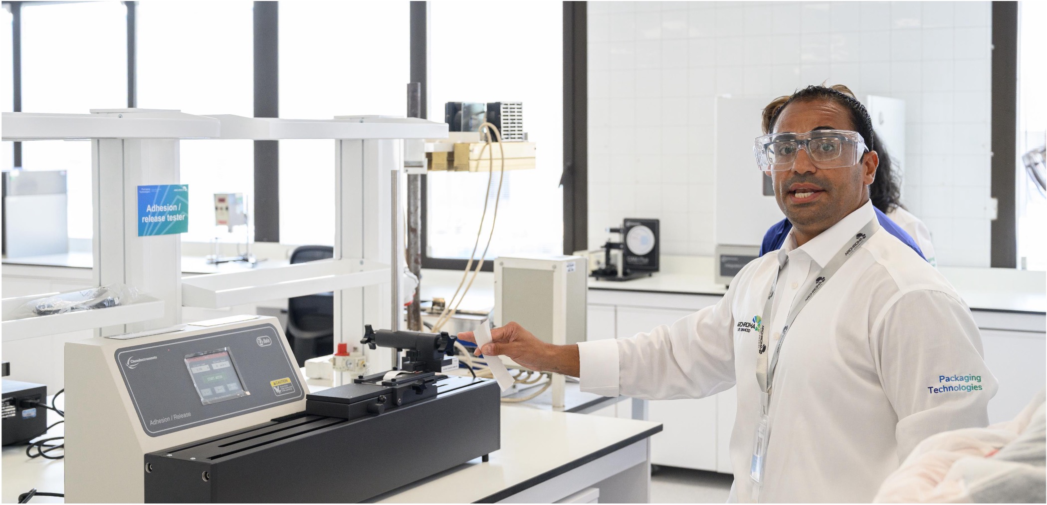 Laboratory equipment dedicated to adhesive label technology development