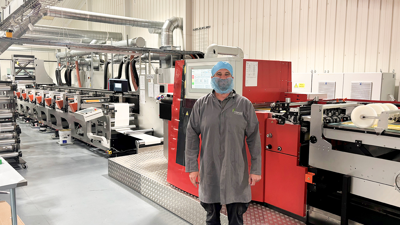 Paul Baker, operations manager of Tamar Packaging Solutions, in front of the Edale FL-5 carton press with in-line flatbed cut-crease module