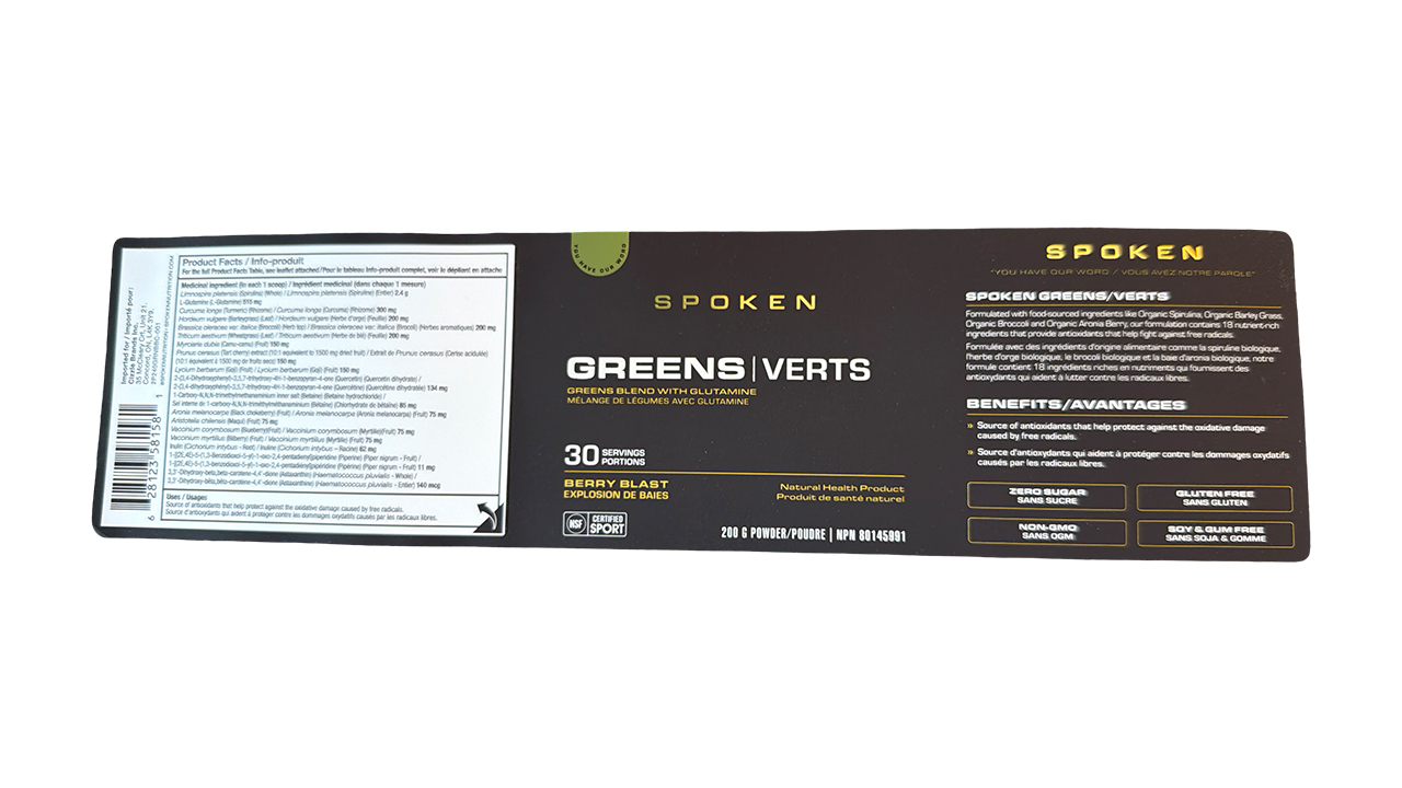 Spoken Greens label