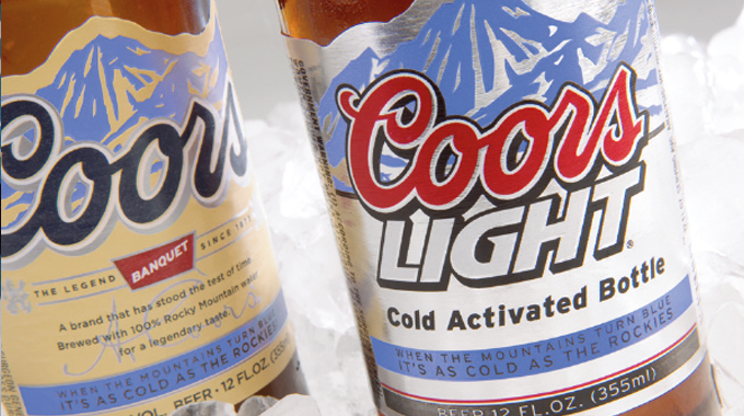 Figure 12.6 - Thermochromic labels - on both these label designs the mountains turn blue when the beer is cool