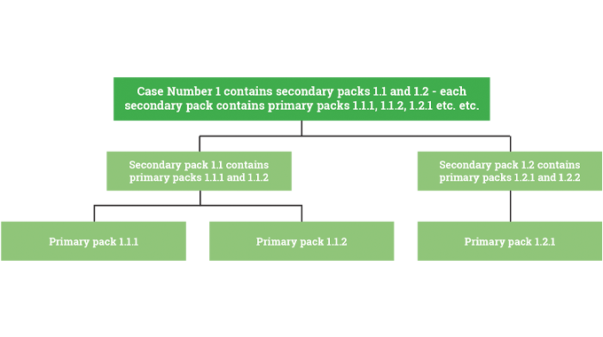 Figure 8.9 - Aggregated coding enables each primary pack to be associated with secondary packs and case numbers so all are ‘bound up’ and inseparable. This approach prevents counterfeits infiltrating the distribution system