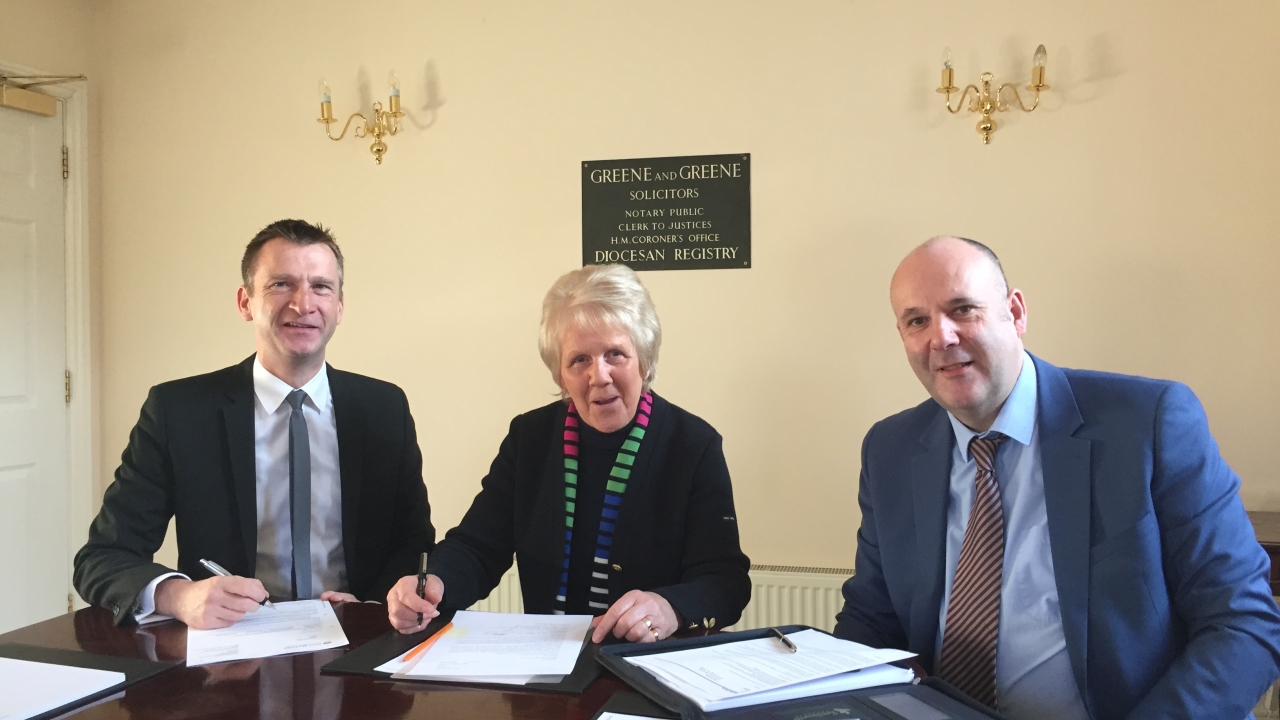 Pictured (from left): Andrew Denny, strategic director of Denny Bros Group; Sheila Harrington, the former owner of Richard Ching & Sons; and Graham Denny, managing director of Denny Bros Group 
