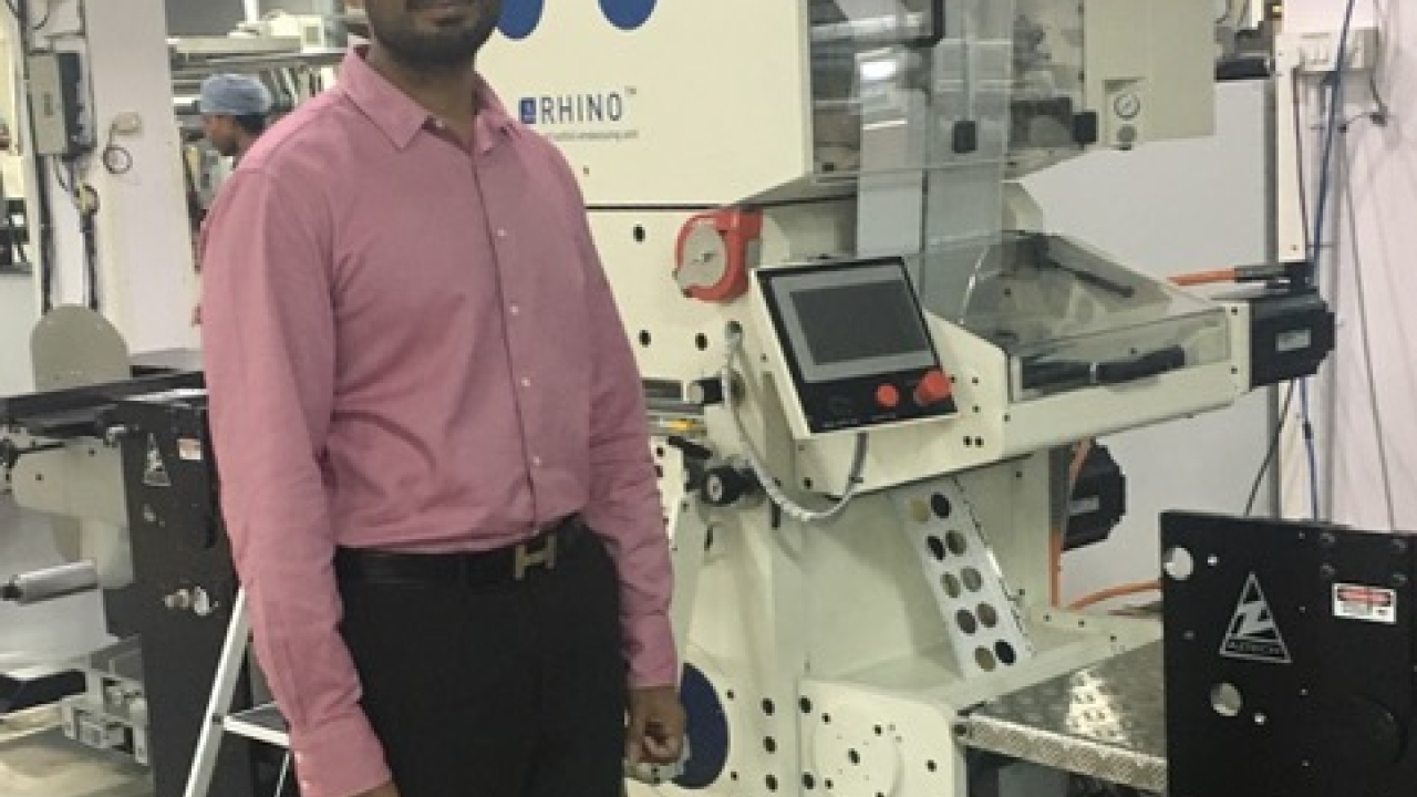 Hemanth Paruchuri, director at Pragati Pack with India's first Pantec Rhino II installed at his factory in Hyderabad