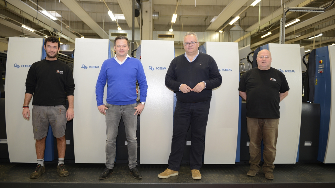 Pictured (from left): Eberle Druck printer Christoph Paver, plant manager Marco Resch, production manager Friedrich Kriwetz and print manager Günther Smola