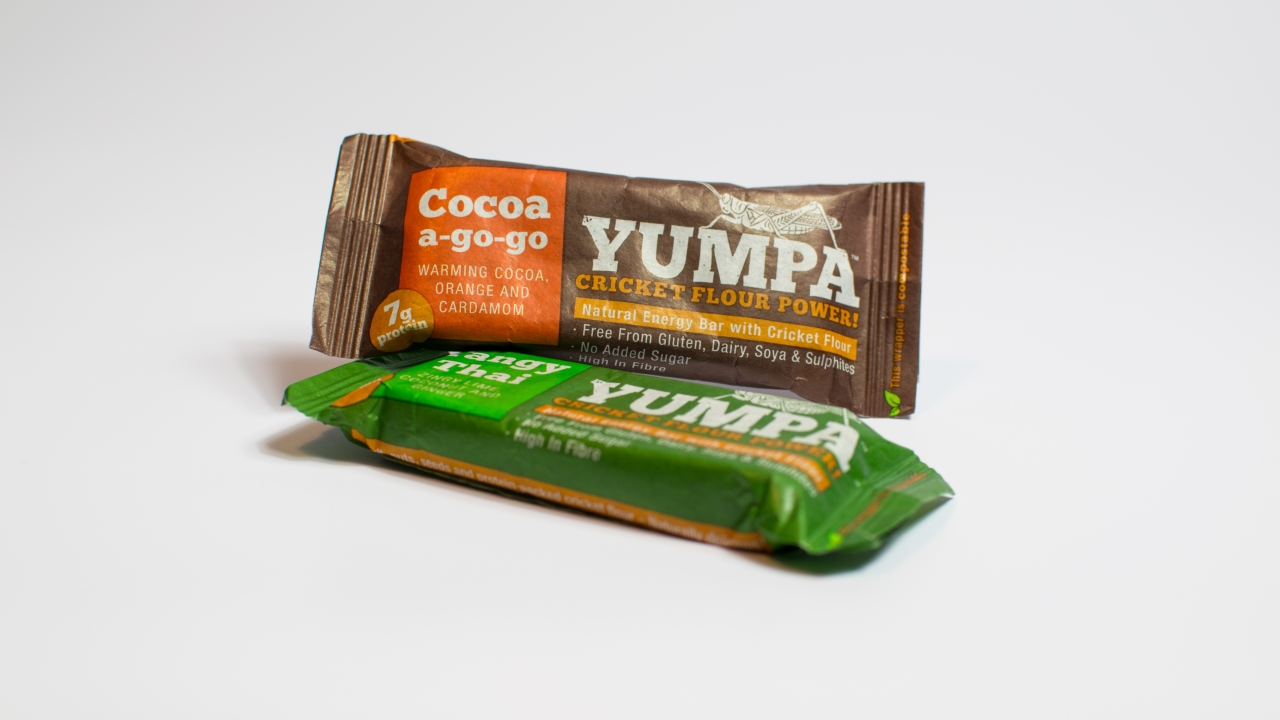 Each Yumpa bar contains 32 powdered crickets, plus nuts, seeds and dried fruit, and is free from gluten, diary, soya and sulphites, and has no added sugar or additives