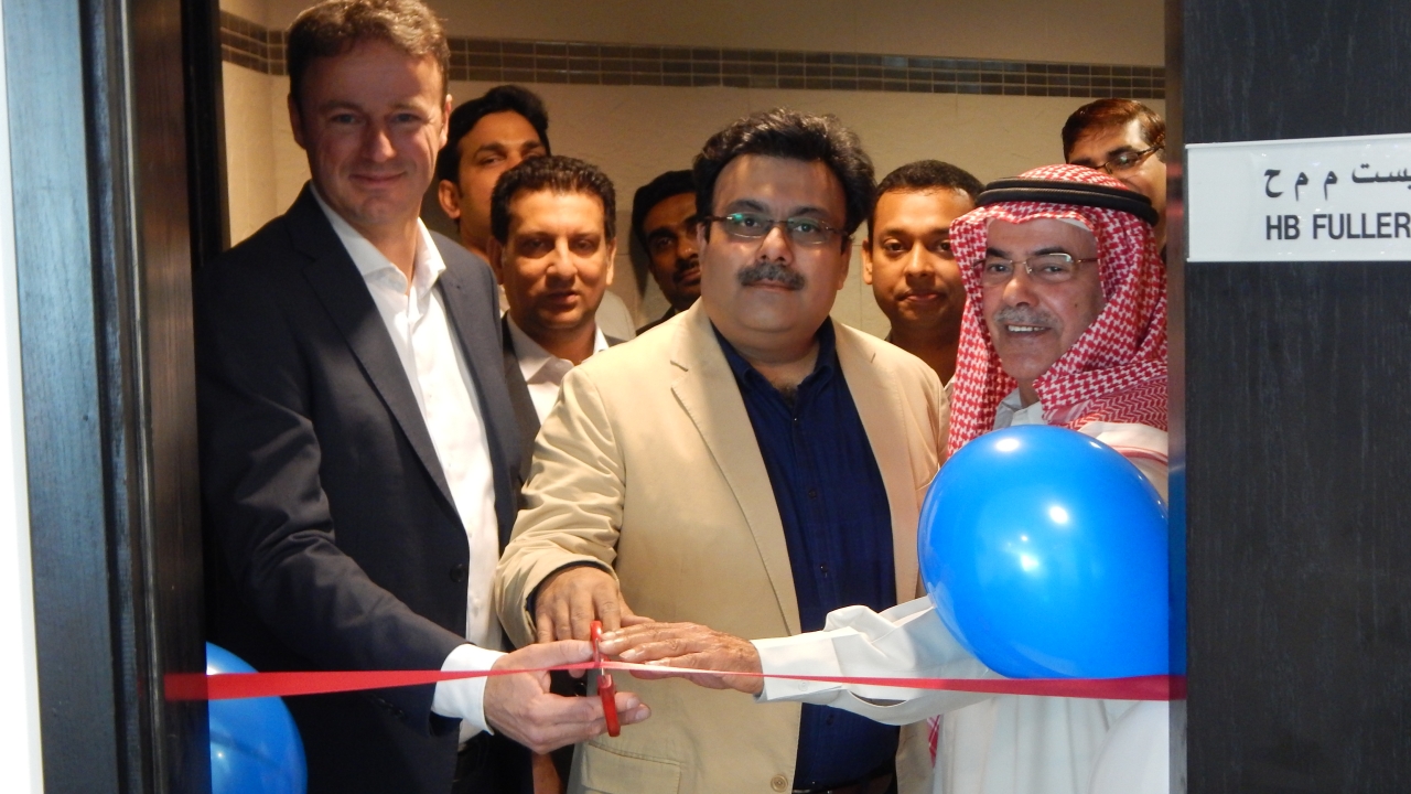 Pictured (from left): Patrick Kivits, H.B. Fuller senior vice president, EIMEA; Faisal Ishar, H.B. Fuller regional manager, REDA Chemicals – Gulf Region; and Khalifa Abdulla Bin Dasmal, chairman of Bin Dasmal Group