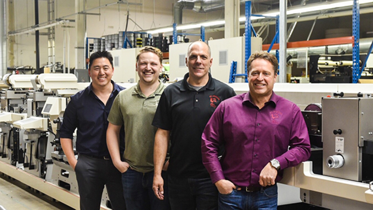 Pictured (from left): Brandon Warren, Colten Brown, Mike Anderson and Brad Brown of All American Label Pictured (from left): Brandon Warren, Colten Brown, Mike Anderson and Brad Brown of All American Label
