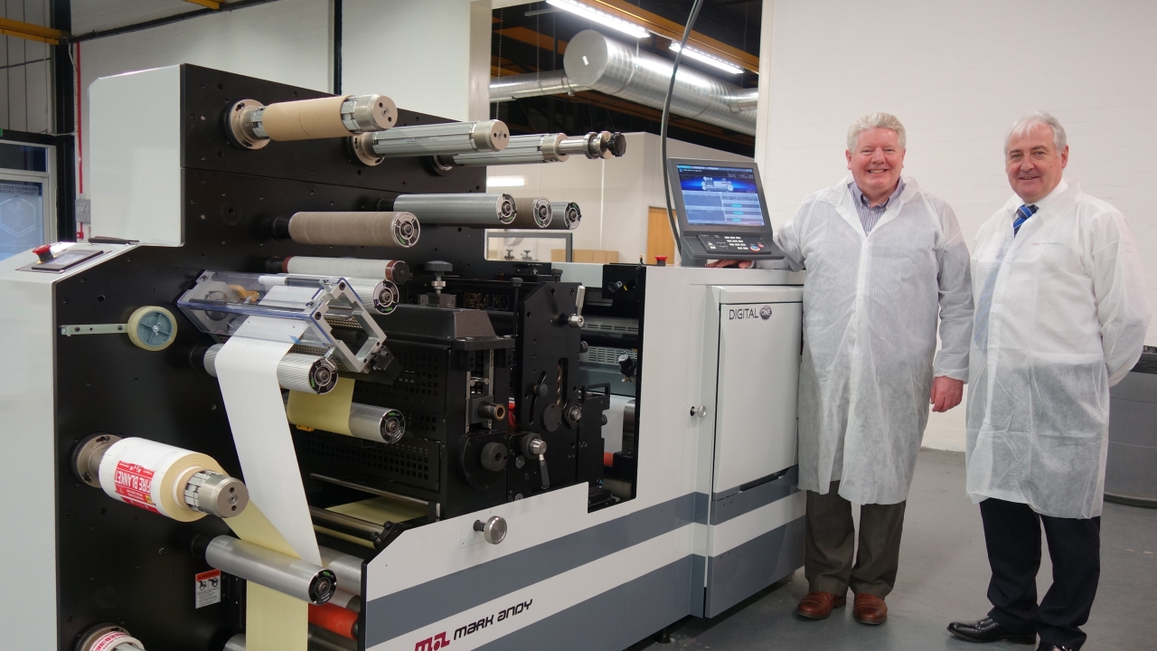 CV Labels’ Bob Veitch (left) with Paul Macdonald (right) of Mark Andy UK and the first Digital One press to be installed in the UK CV Labels’ Bob Veitch (left) with Paul Macdonald (right) of Mark Andy UK and the first Digital One press to be installed in the UK