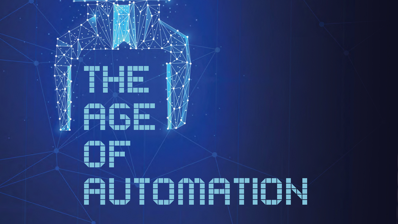 A robotic arm over the words "The age of automation"