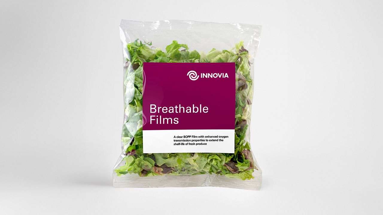 A package made of the P2G film, filled with lettuce mix