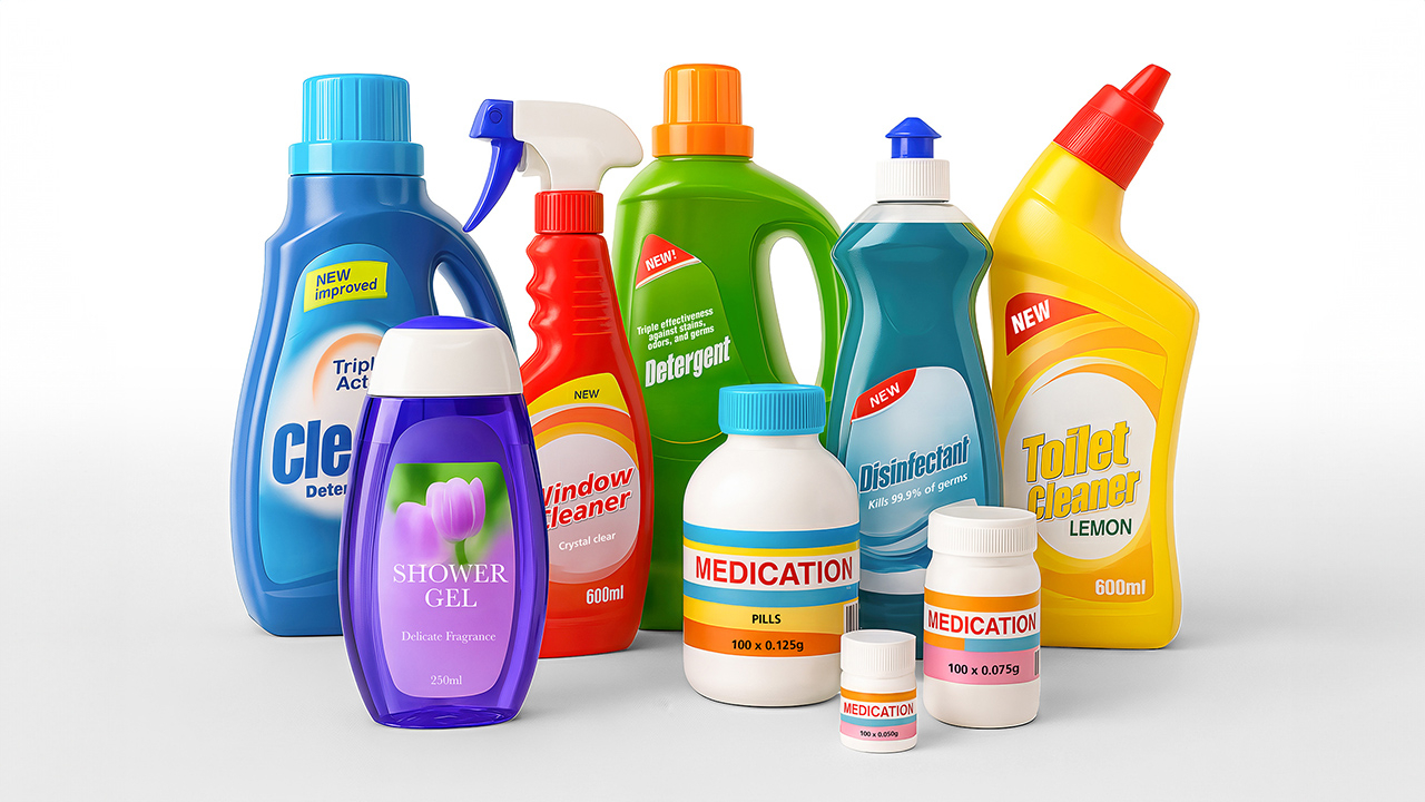 Various products with labels