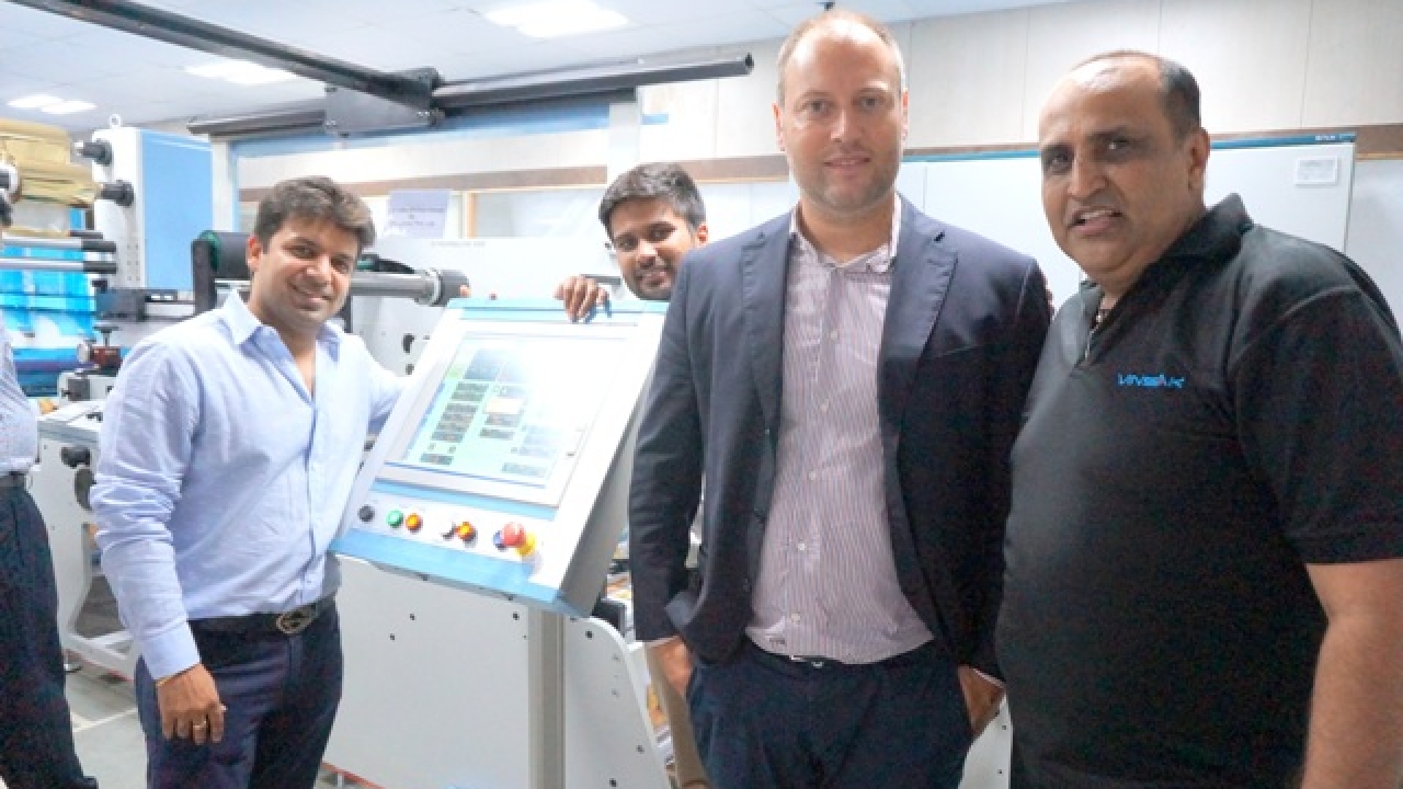 Saurabh and Anubhav Jain, directors, A&A Labels with Massimo Lombardi, international sales manager, Lombardi Converting Machinery and Ranesh Bajaj, director, Vinsak