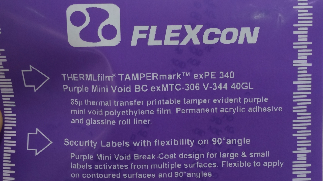 Flexcon's new security material with a purple break coat mini void made of PE film