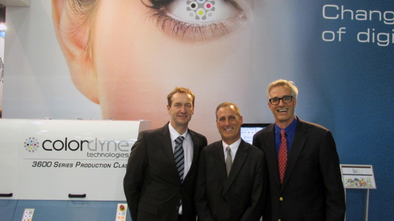 Dirk Stünkel (left), LasX Europe managing director; Gary Falconbridge, CDT president; and William Dinauer, LasX Industries CEO