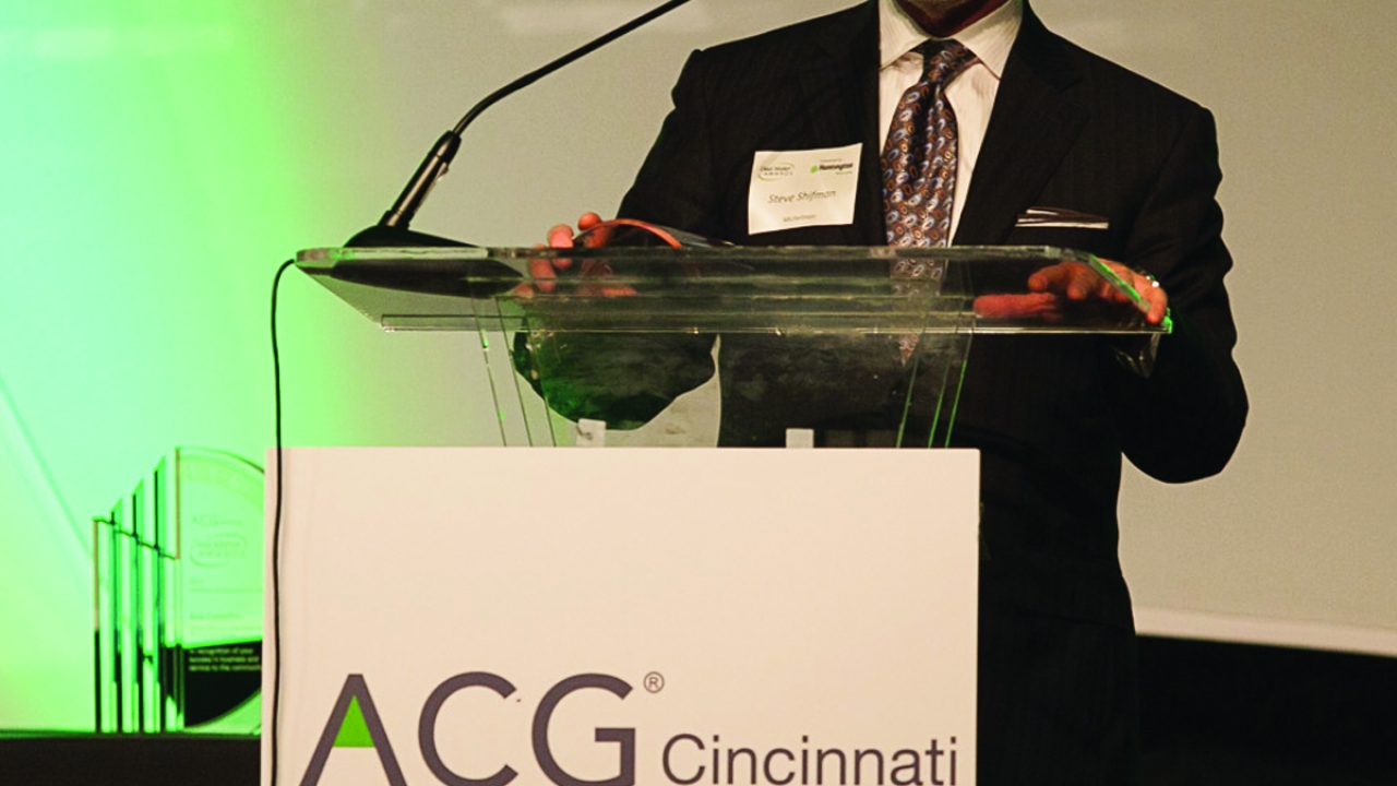 Steve Shifman, Michelman president and chief executive officer, accepted the ACG Deal Maker of the Year award at an event hosted by the association's Cincinnati chapter on May 13 Steve Shifman, Michelman president and chief executive officer, accepted the ACG Deal Maker of the Year award at an event hosted by the association's Cincinnati chapter on May 13