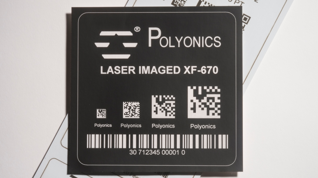 Polyonics is introducing a family of black and white polyimide and aluminum-based laser markable label materials at Labelexpo Europe 2015 Polyonics is introducing a family of black and white polyimide and aluminum-based laser markable label materials at Labelexpo Europe 2015