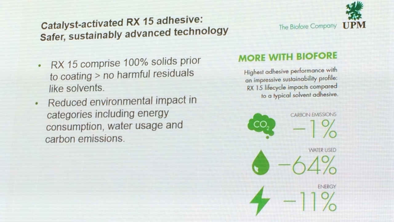 UPM Raflatac debuted solventless adhesive RX 15