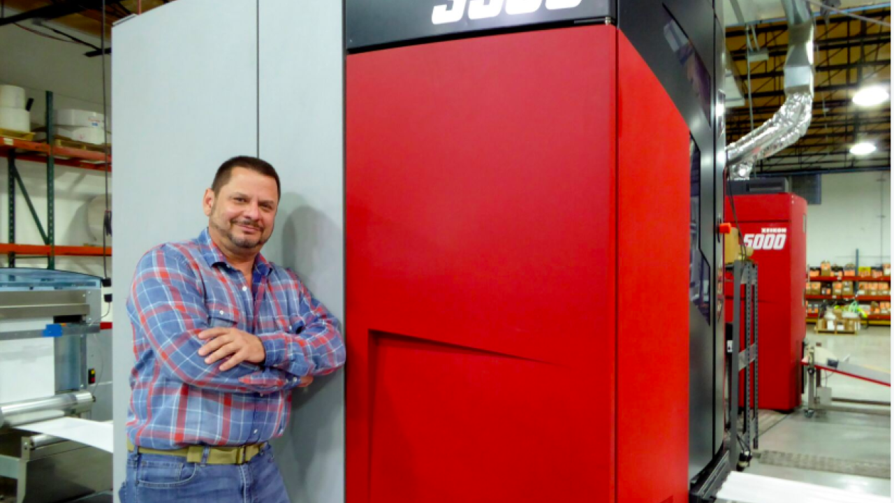 Ramon Fernandez, owner of ProLabel in Miami, Florida, stands by the Xeikon 3030 press that jumpstarted his foray into digital printing