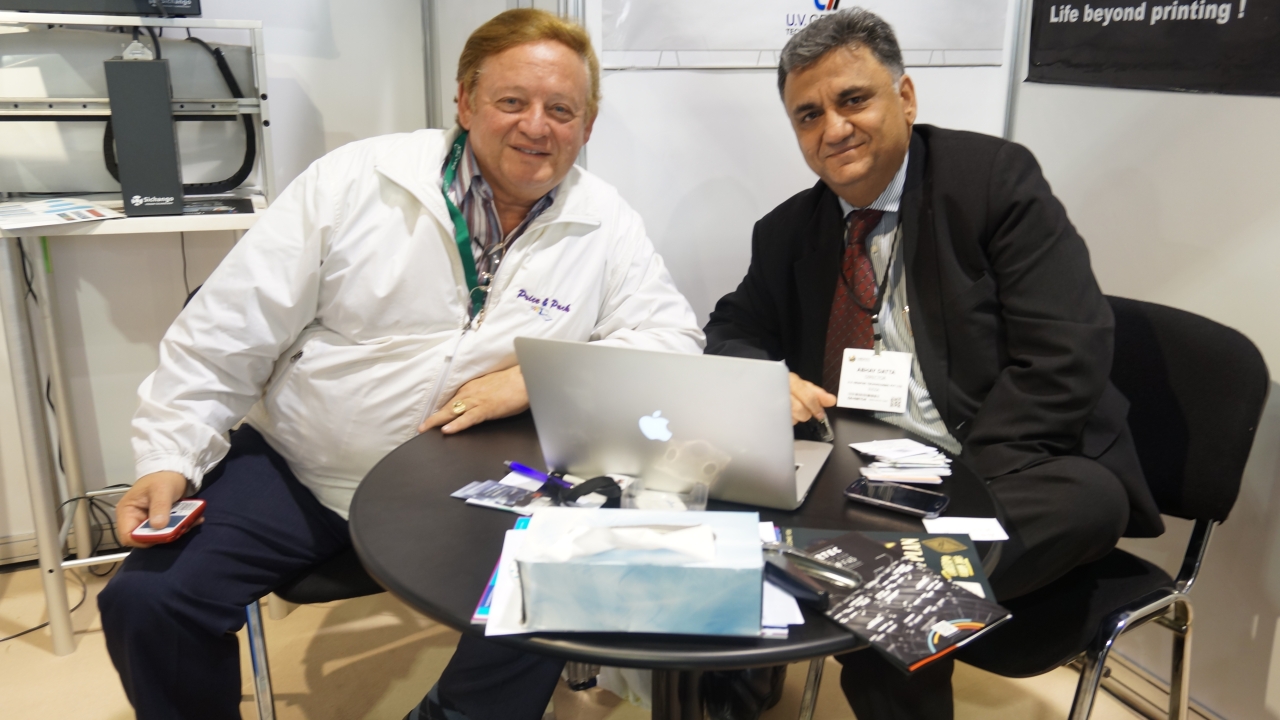 Abhay Datta, director at U V Graphic Technologies with Daniel A Coetzee of Price & Pack at LabelExpo Europe 2013