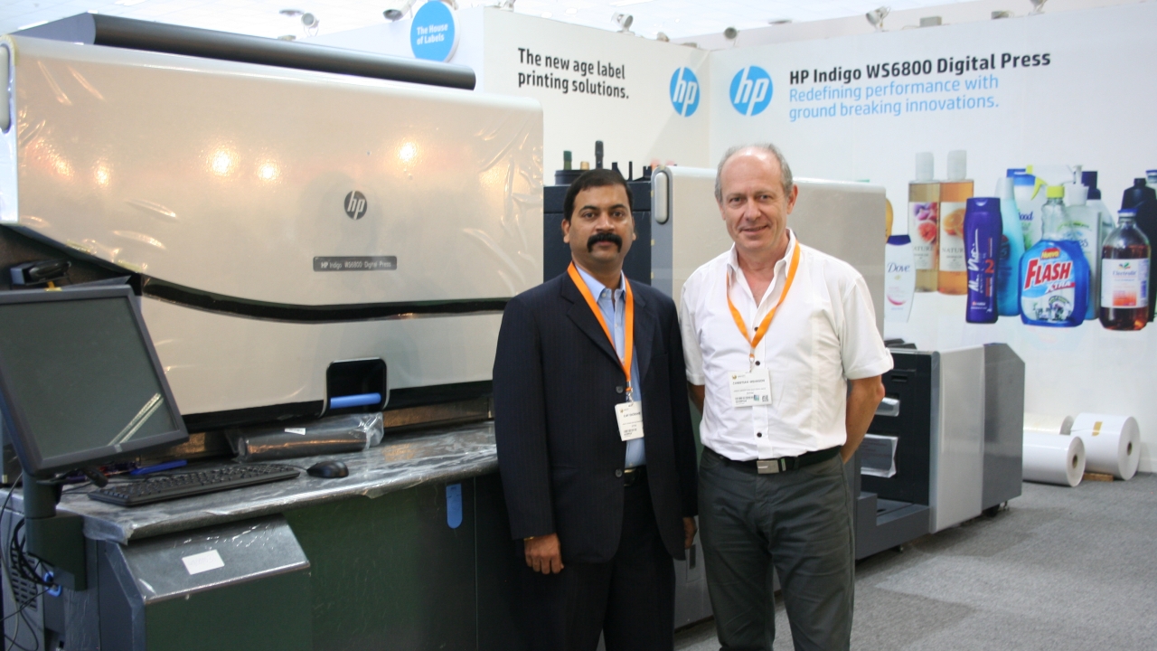 L-R Ajay RaoBane, HP Indigo sales manager India & Sri Lanka; Christian Menegon, with new WS6800 press