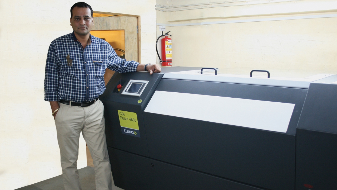 Barcom Industries managing director Prasanna Sahu with the new Esko CDI 4835 at the company’s ISO 22000-certified plant in Vasai