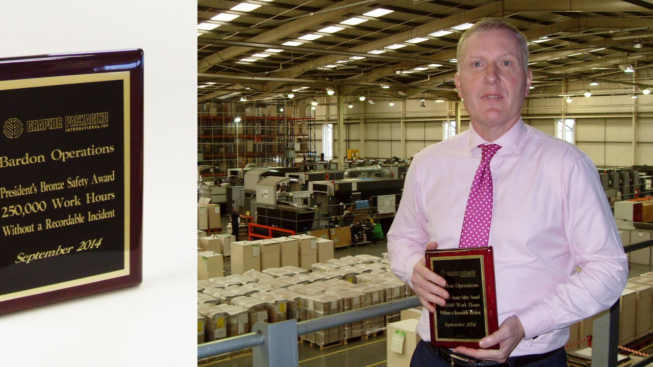 Benson Group has been presented with a safety award from parent company Graphic Packaging International for its manufacturing facility in Bardon, Leicestershire, which has surpassed the 250,000-hour mark since its last Occupational Safety and Health Administration (OSHA) recordable accident