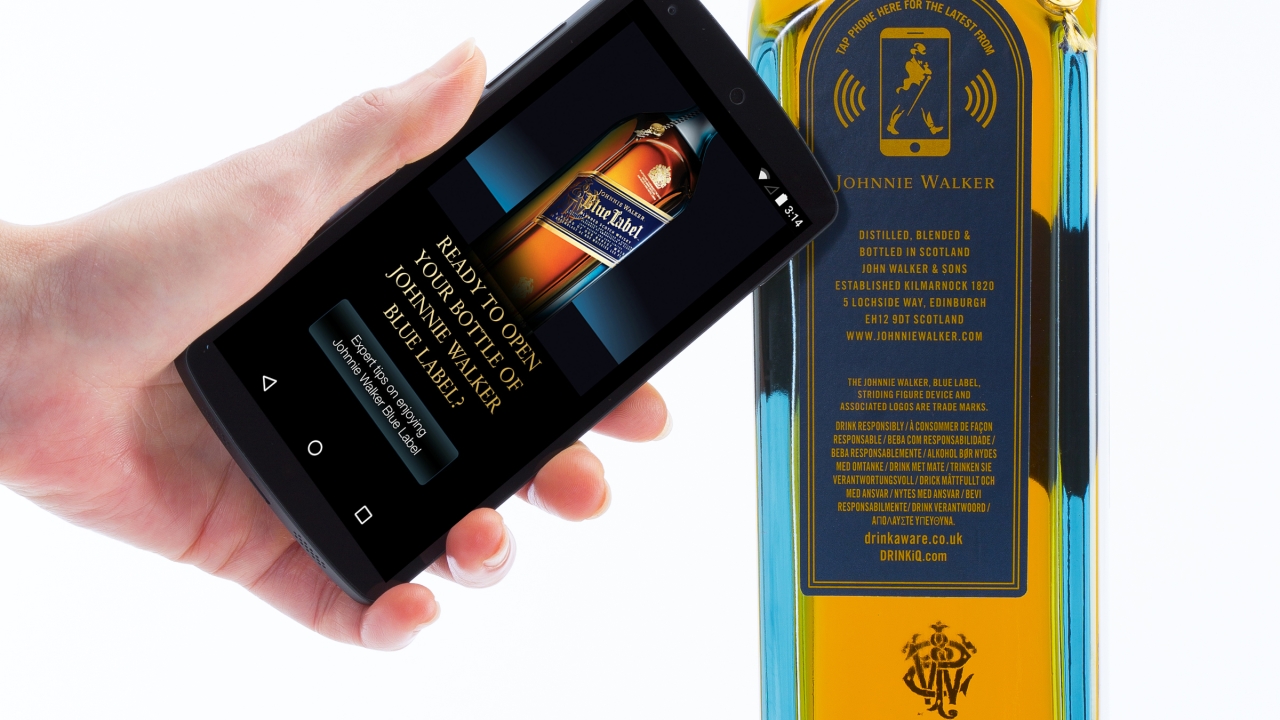 The printed sensor tags, as to be showcased on a Johnnie Walker Blue Label bottle, feature Thinfilm's OpenSense technology, which can detect both the sealed and opened state of each bottle by utilizing near-field communication (NFC) capabilities of modern smartphones