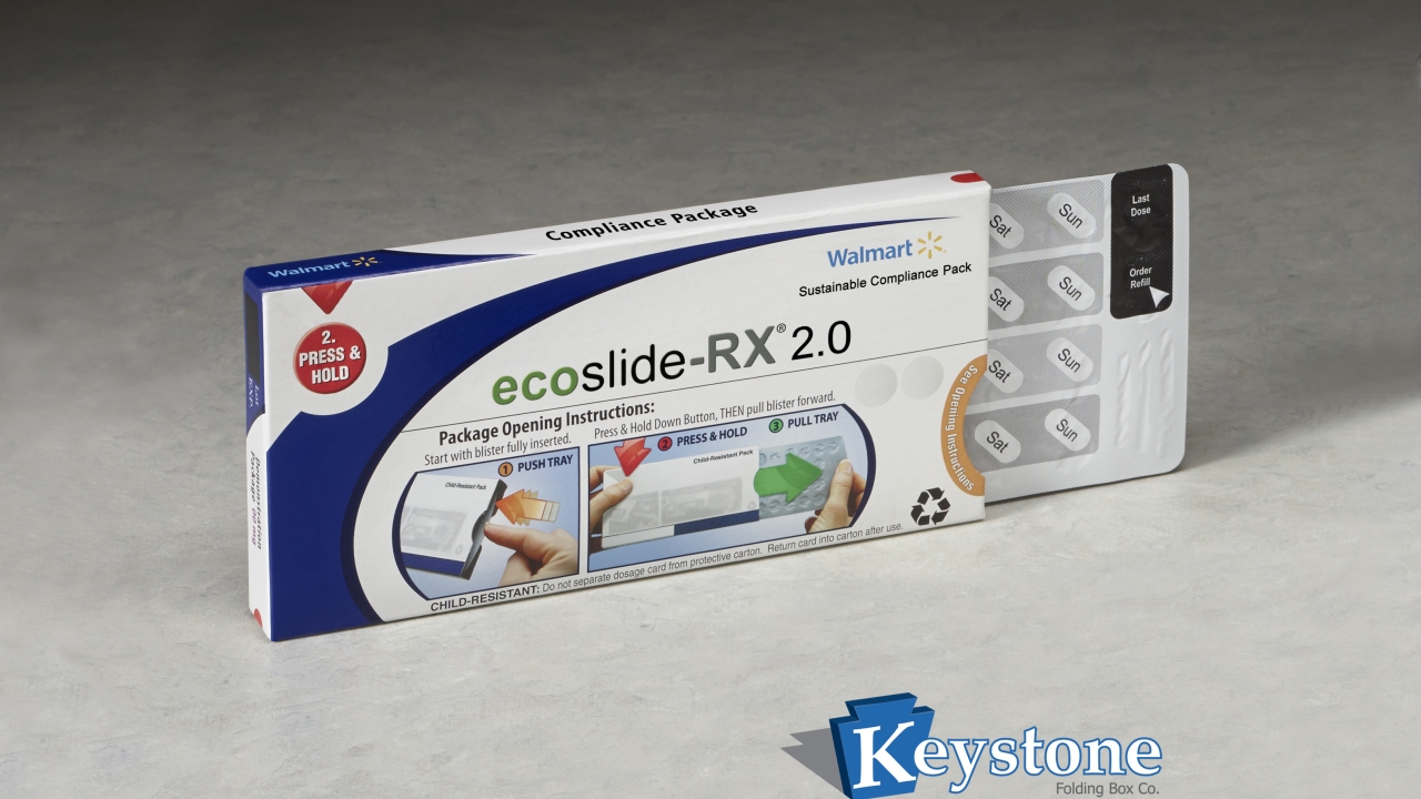 Keystone Folding Box Company has launched Ecoslide-RX 2.0, with retail giant Walmart signing up to incorporate the packaging into its pharmacies across the US
