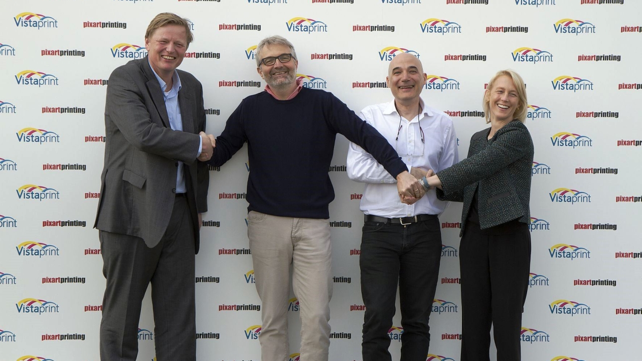 Pictured (from left): Ernst Teunissen, executive vice-president and CFO, Vistaprint; Matteo Rigamonti, the founder of Pixartprinting; Alessandro Tenderini, CEO, Pixartprinting; and Ashley Hubka, vice-president of corporate strategy, Vistaprint