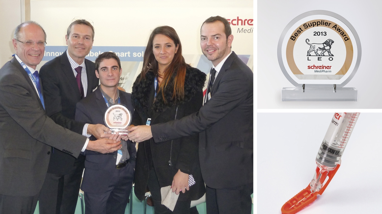 Doriane Moulard and Benoit Joseph Bezine, purchasers at Leo Pharma, presented the Supplier of the Year Award to the team from Schreiner MediPharm