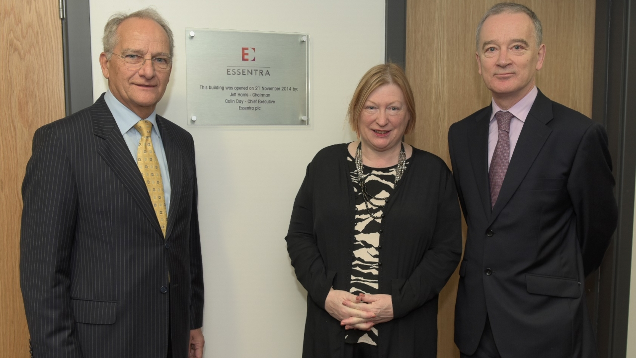 Pictured (from left): Essentra chairman Jeff Harris, economy minister Edwina Hart and Essentra CEO Colin Day