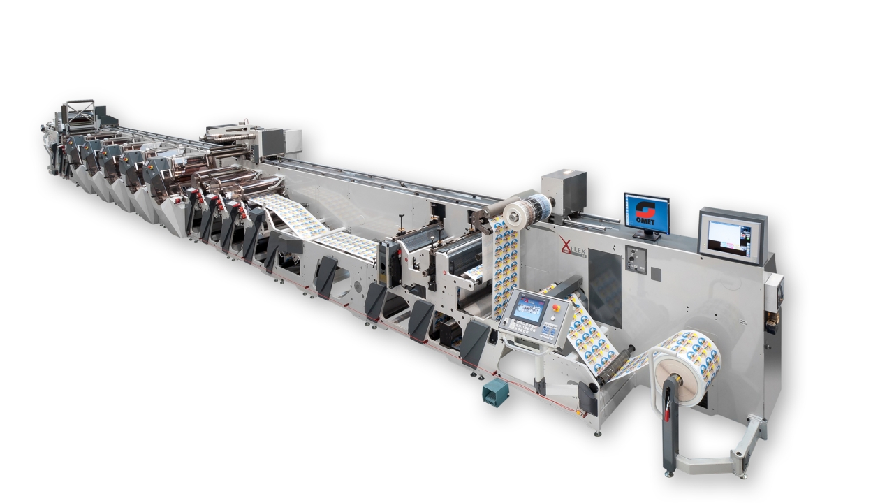 The Omet XFlex X6 press line combining sleeve offset and flexo units, available in widths up to 670mm