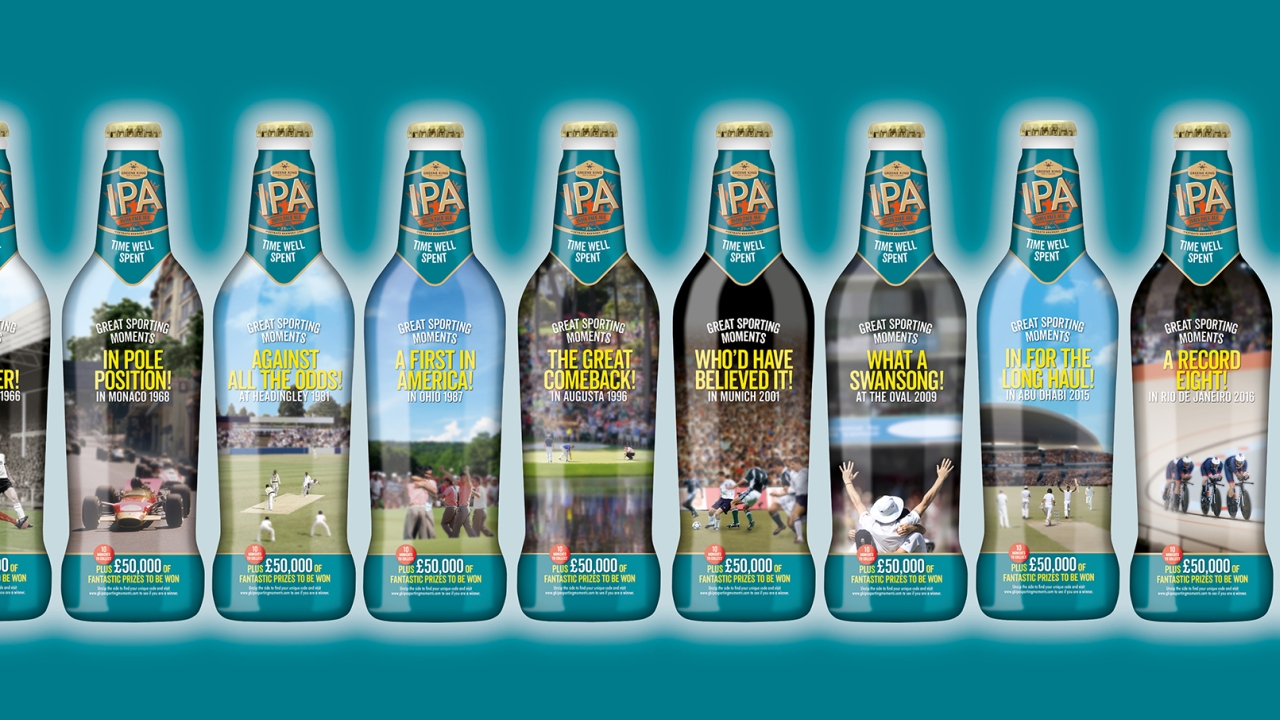 The ‘Great Sporting Moments’ campaign on limited edition Greene King IPA bottles details memorable British sporting moments