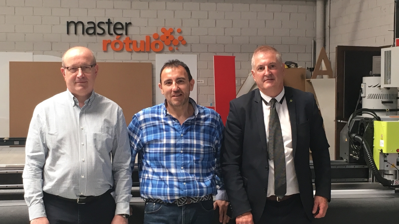 Pictured (from left): David Petit, Esko application sales manager; Vicente Adan, commercial and production manager at Master Rótulol and  Juan Antonio Benedé, Esko sales account manager