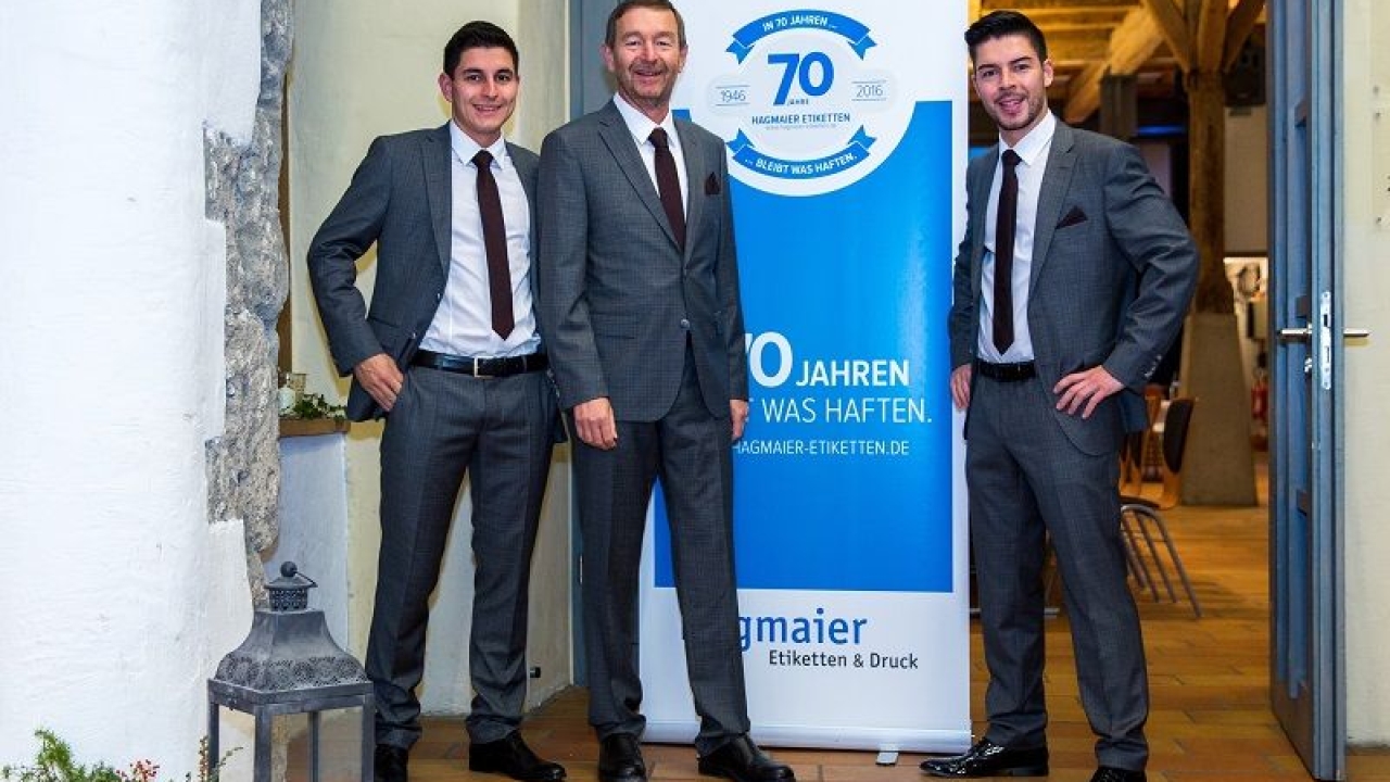 Hagmaier Etiketten & Druck is a family business with Thomas Hagmaier (center), the current Finat president, leading the company since 2012, alongside his two sons, Max (left) and Rodolfo (right)