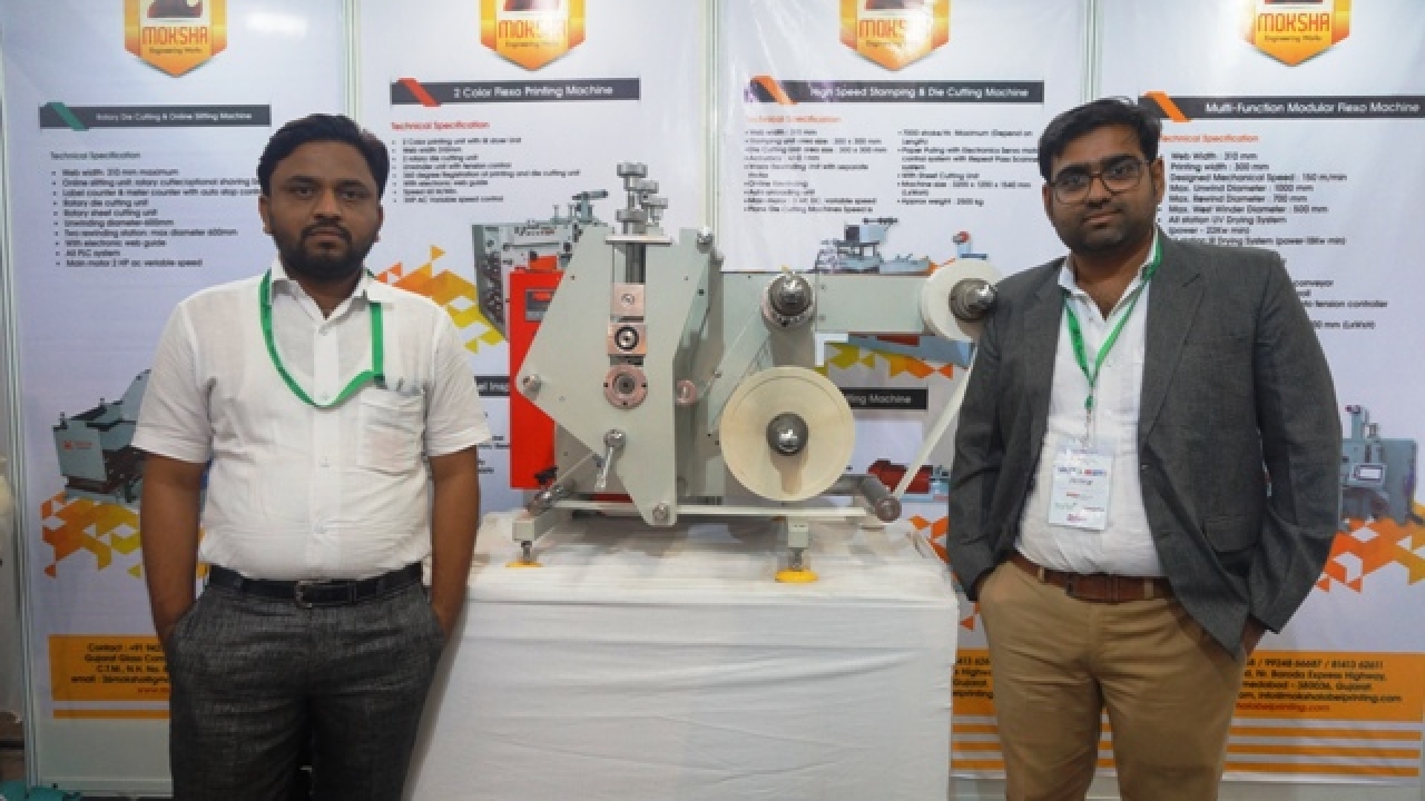 Moksha Engineering owners, Tejas Patel (left) and Bhupendra Patel (right), with the new table top rotary die-cutting machine