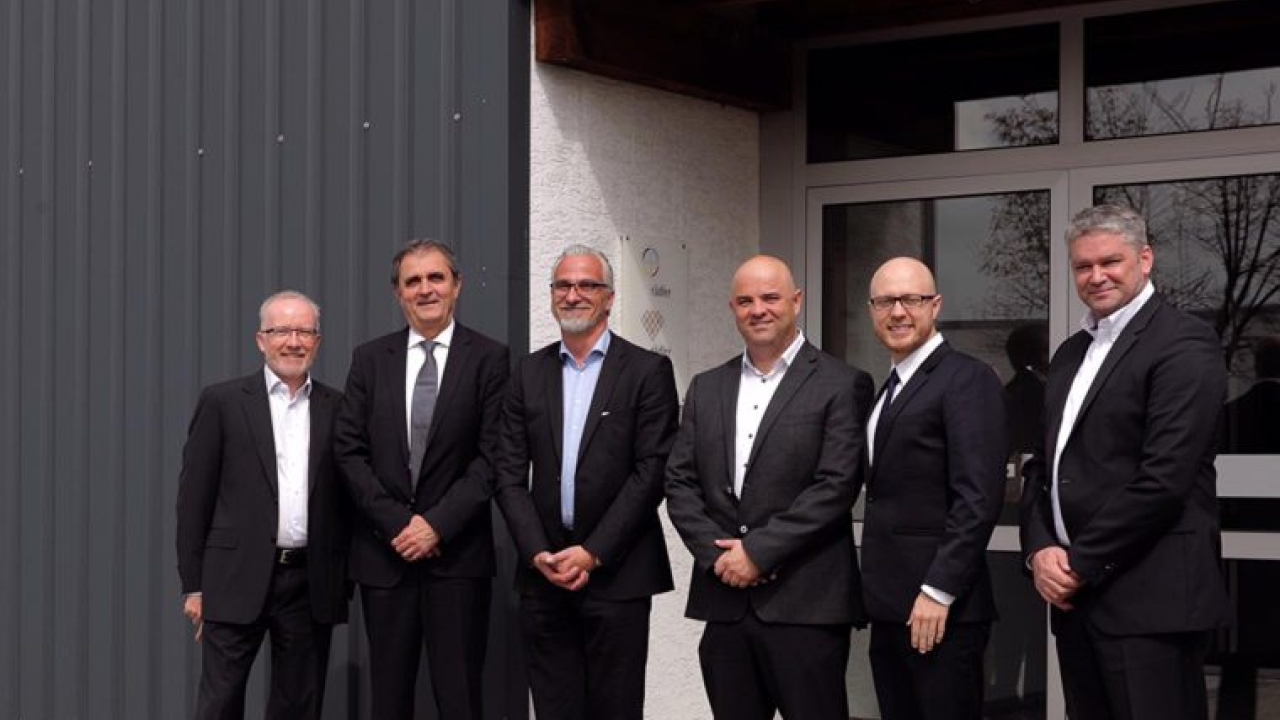 Pictured (from left): Rädler managing director Wolfgang Rädler; Rädler sales manager Joseph Jordan; Franz Repp, DACH sales director at Scodix; Eli Grinberg, Scodix co-founder and EMEA vice president; Rädler project manager Michael Rädler; and Stephan Hartmann, Rädler sales manager