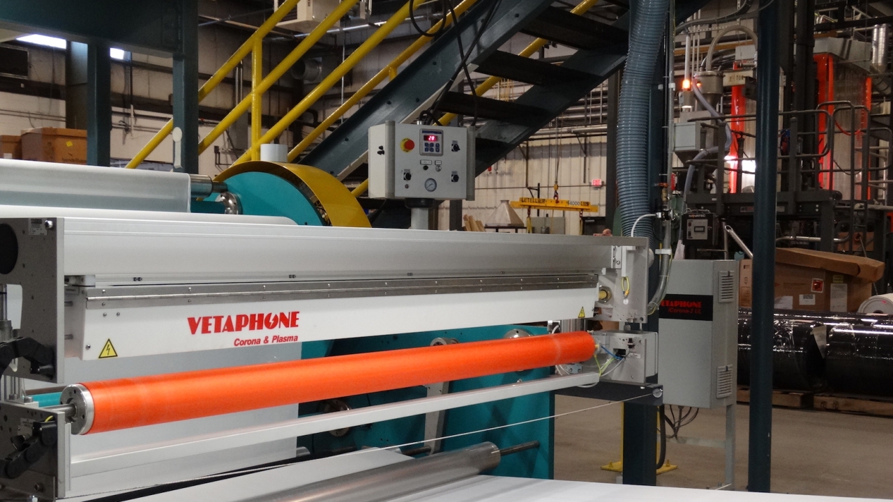 A 1920mm VE1B corona treater is installed at thde Worthen Industries plant in Nashua, New Hampshire 