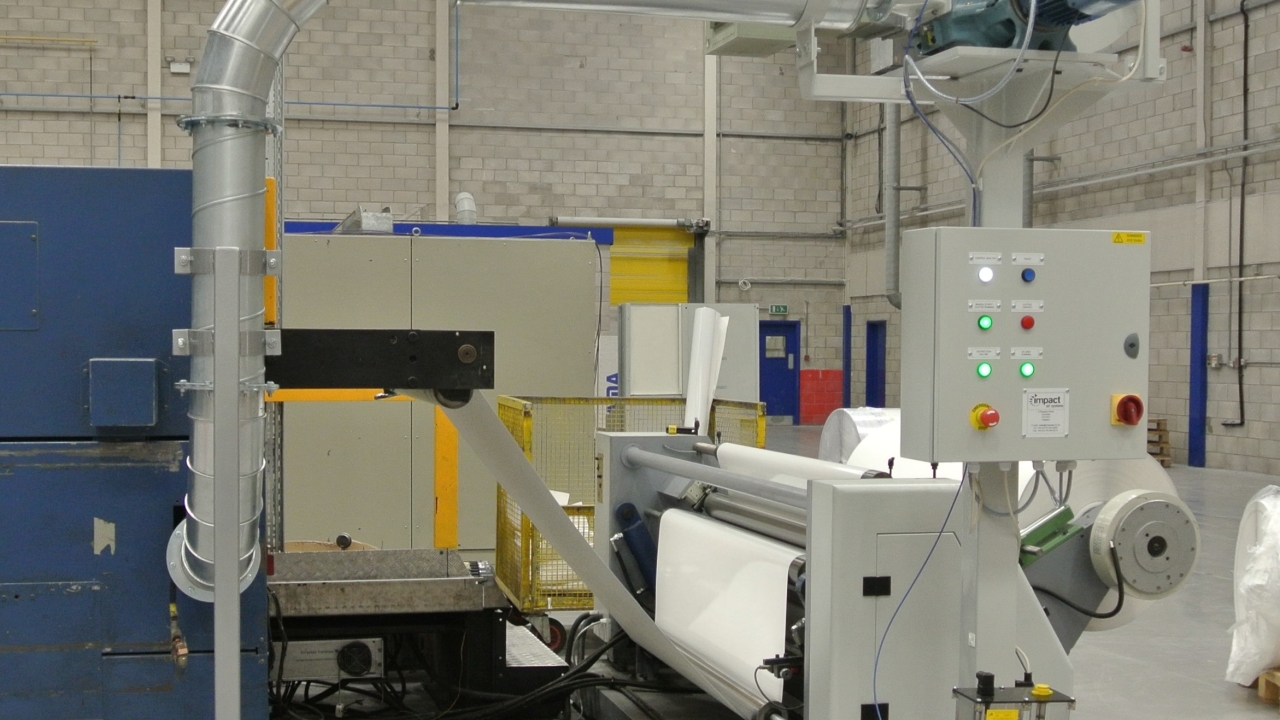 The Impact Air Systems system, which allows the removal of sticky matrix waste and eliminates the need to rewind waste on-press, can handle eight slitting machines