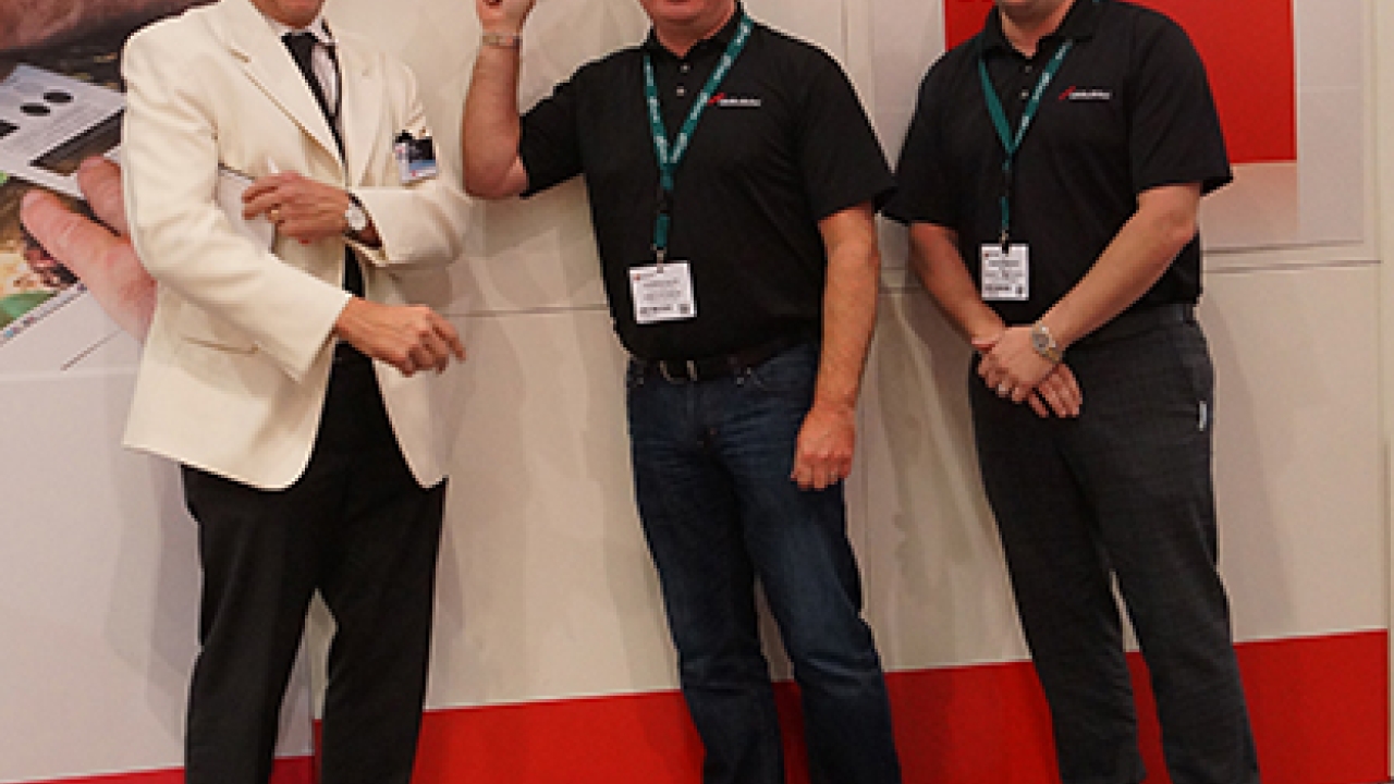 Pictured (from left): Nick Hughes, Nilpeter; Darren Kaye and Marc Bradley, Labelsunlimited Pictured (from left): Nick Hughes, Nilpeter; Darren Kaye and Marc Bradley, Labelsunlimited