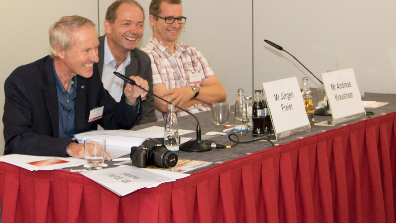 Pictured (from left): ERA secretary-general James Siever, Juergen Freier of HP and Dr Andreas Kraushaar of Fogra, speaking at the first ERA Digital Forum in 2017