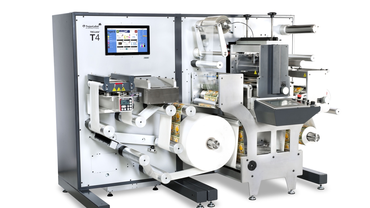The TrojanLabel Trojan T4 is a high-capacity digital label press integrated with a robust label finishing system