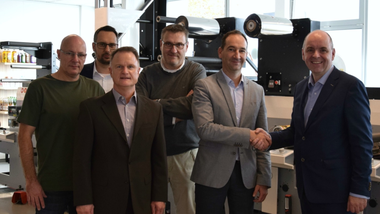 Pictured (from left): Bernd Passens, Florian Küssel and Bert Haene, Barthel Gruppe; Frank Kuntke, MPS; Mischa Barthel, Barthel Gruppe; Otto Muskee, MPS Barthel Gruppe signs for another MPS EF 430 flexo press