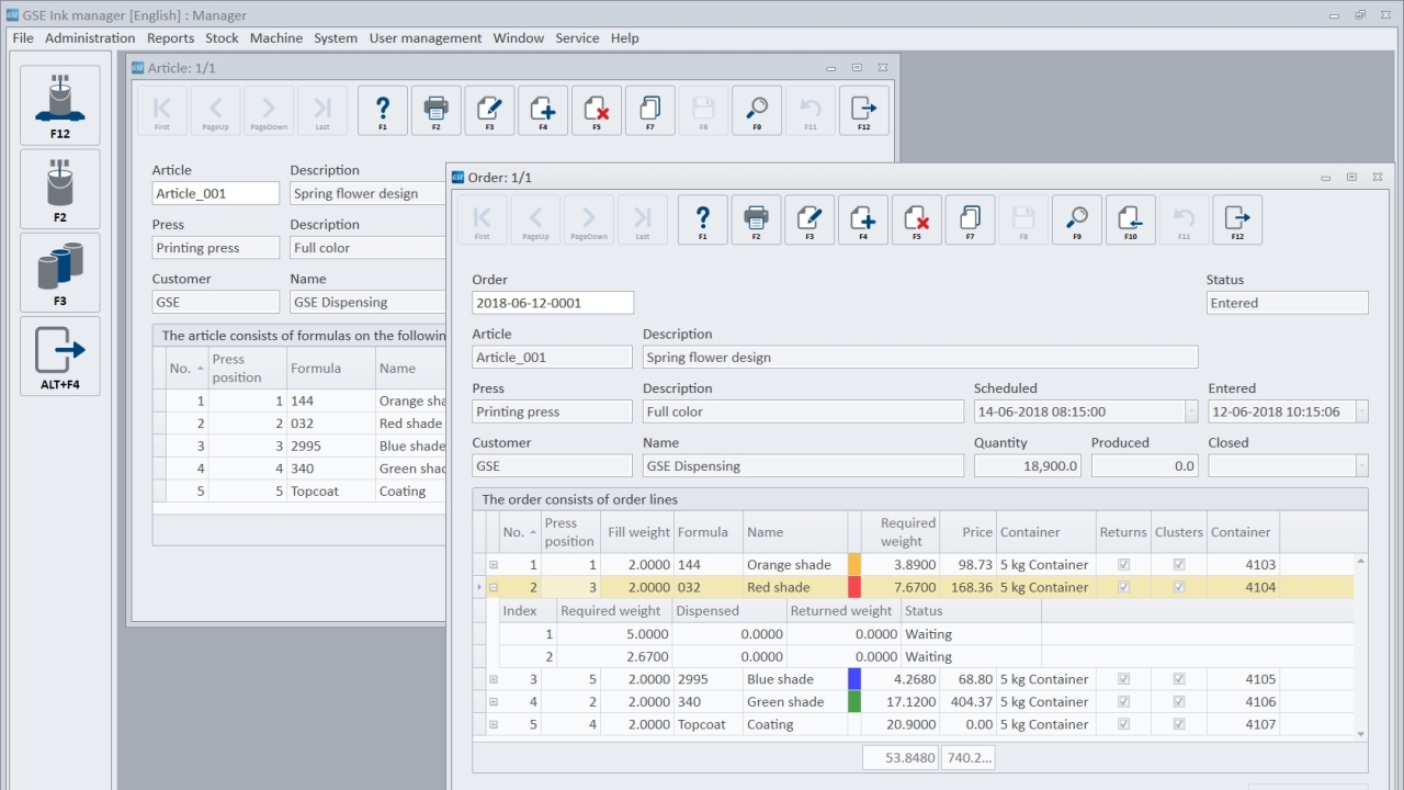 The new management software module, GSE Article management, features two control elements to enable the operator to achieve repeatable quality and accurate cost estimates when printing a design, or ‘article