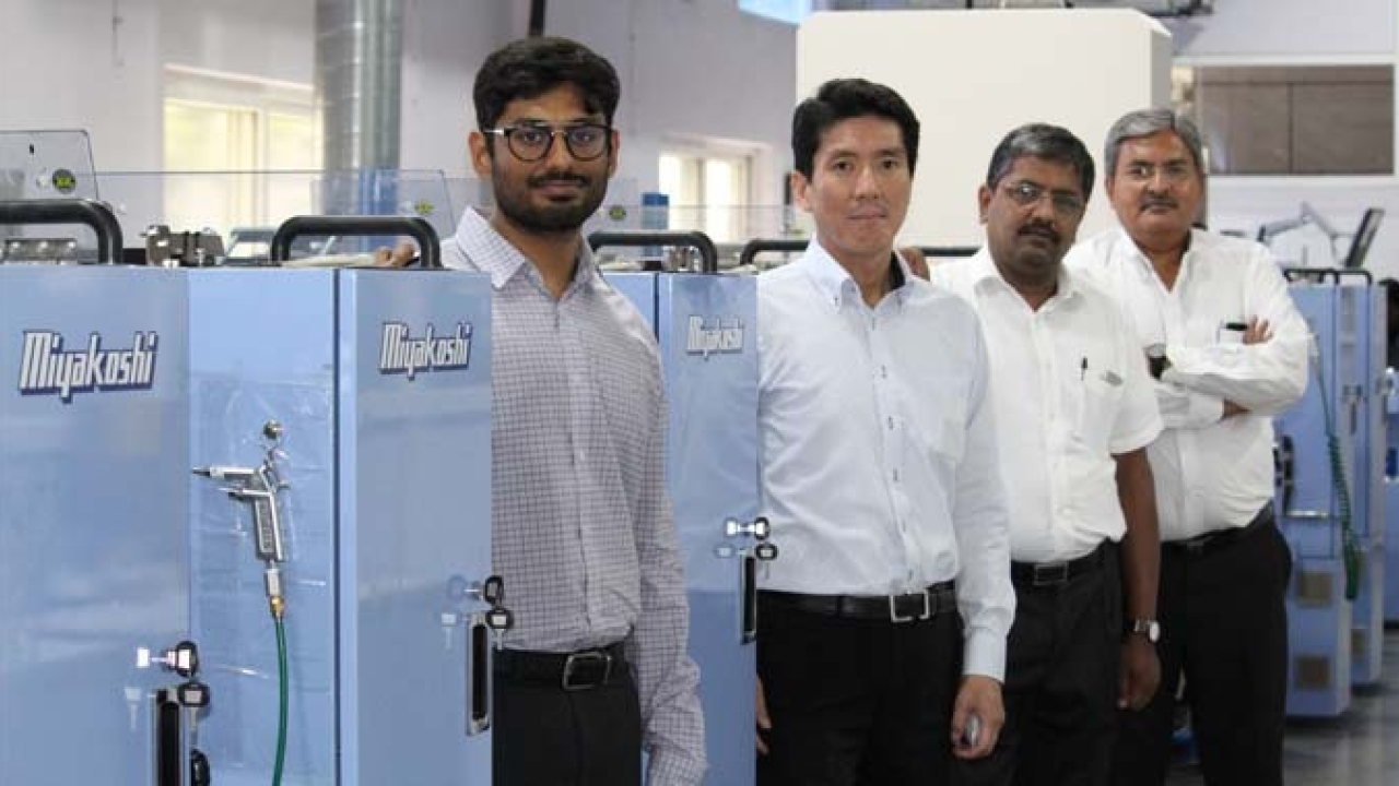Hemant Paruchuri, director, Pragati Pack with Miyakoshi and Provin Technos team at its factory in Hyderabad