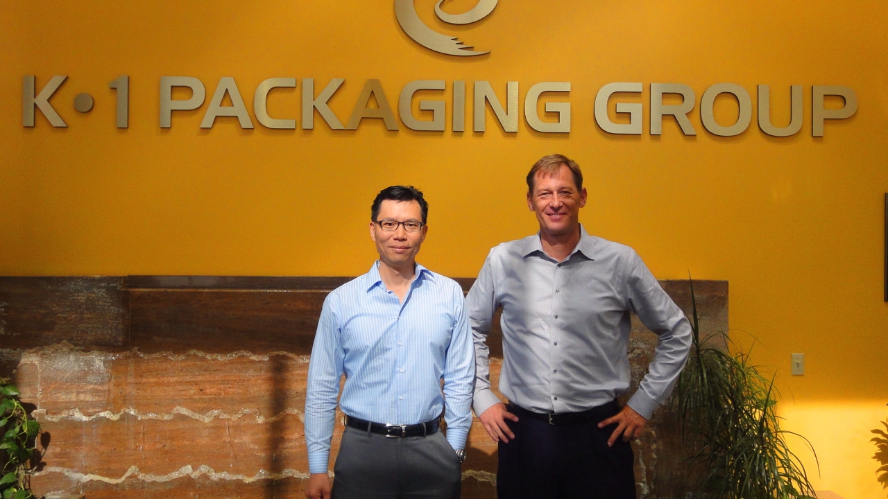 Pictured: Mike Tsai (left), K-1 Packaging Group president and chief executive officer and Marcus Schoen, KBA North America sales manager Pictured: Mike Tsai (left), K-1 Packaging Group president and chief executive officer and Marcus Schoen, KBA North America sales manager