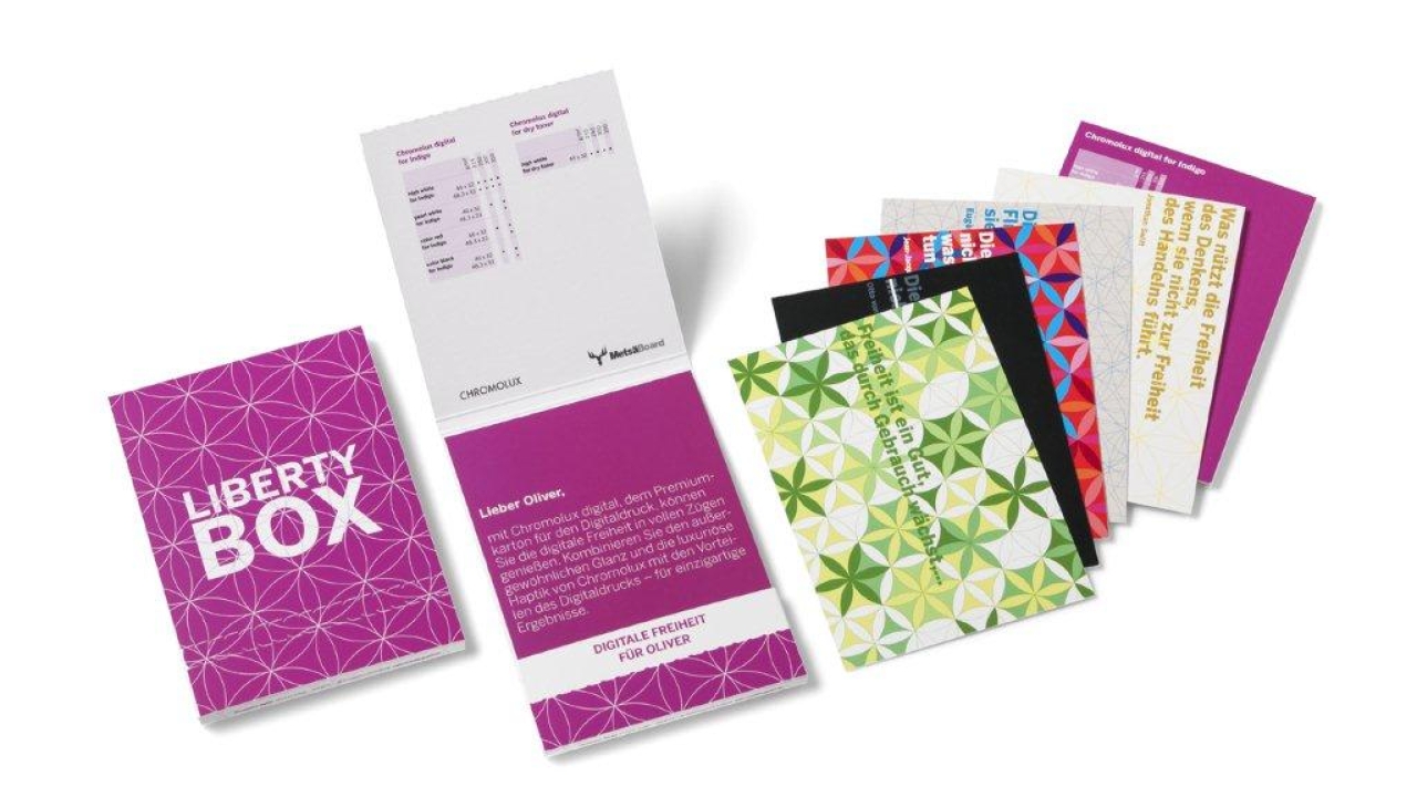 To mark the launch of Chromolux digital, Metsä Board Zanders has produced The Liberty Box, a box containing postcards printed with quotes from leading international figures on the topic of freedom, and demonstrates the variety of printing options that can be achieved using Chromolux digital