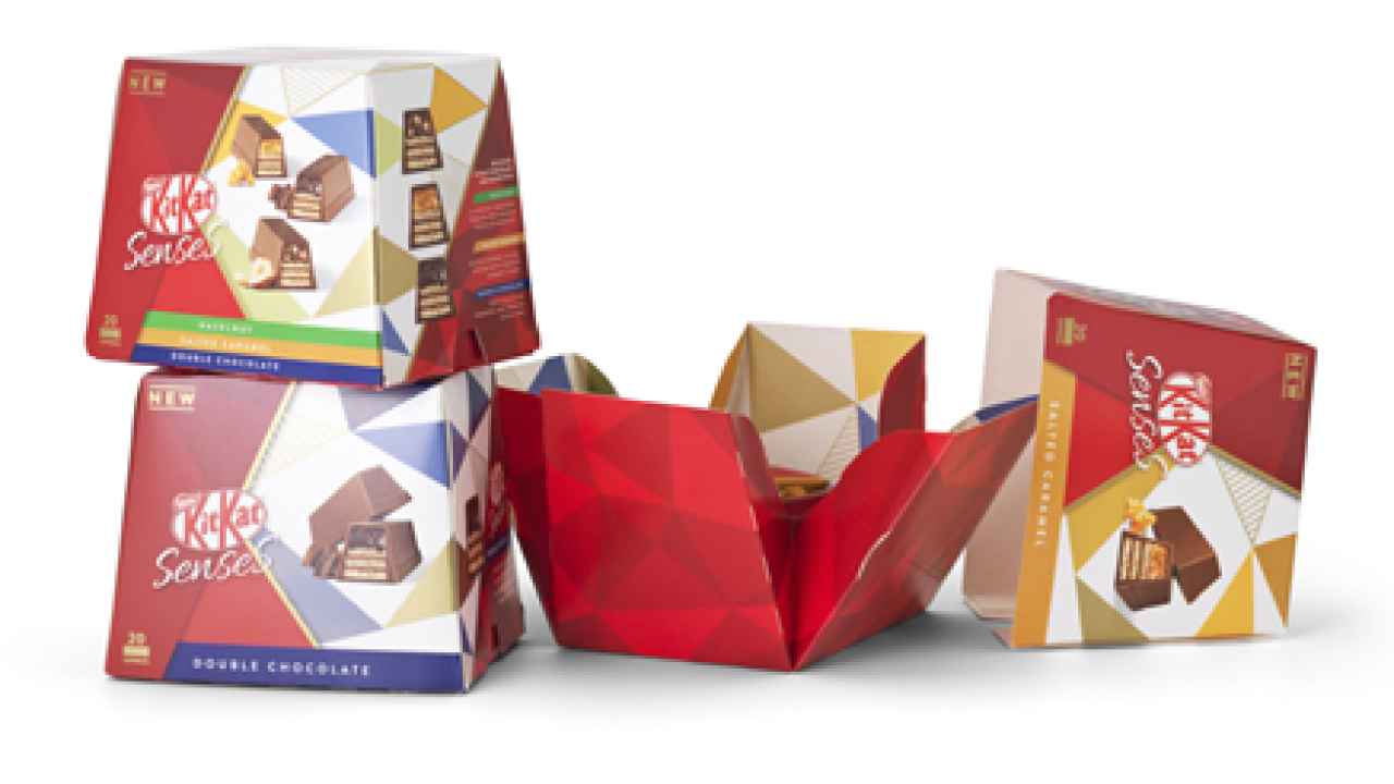 KitKat Senses are individually wrapped chocolates delivered in a pop-open box designed for sharing KitKat Senses are individually wrapped chocolates delivered in a pop-open box designed for sharing